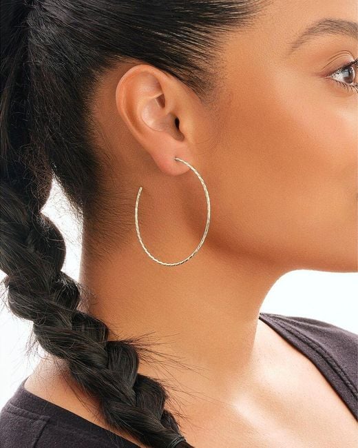 Sterling Forever White Silver Textured Hoops
