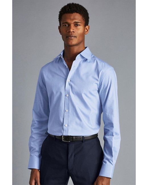 Charles Tyrwhitt Blue Slim Fit Egyptian Herringbone Shirt for men