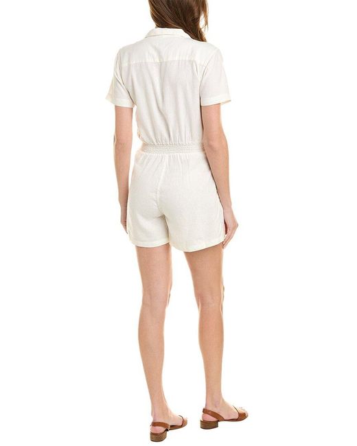 Onia White Camp Collar Linen-blend Playsuit