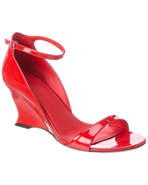 Ferragamo Red Vidette Leather Wedge Sandal