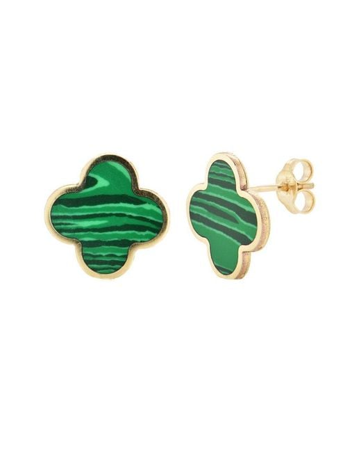 Italian Gold Green 14K Malachite Clover Studs