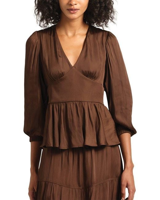 10 Crosby Derek Lam Brown Savannah V-Neck Peplum Top
