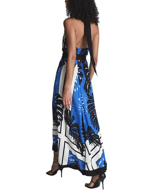 Reiss Blue Erin Print Palm Midi Dress