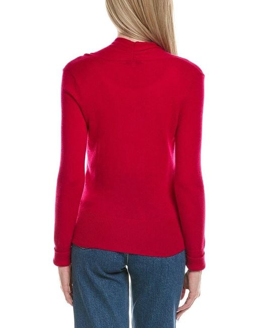 Sofiacashmere Red Modern Faux Wrap Wool & Cashmere-Blend Sweater