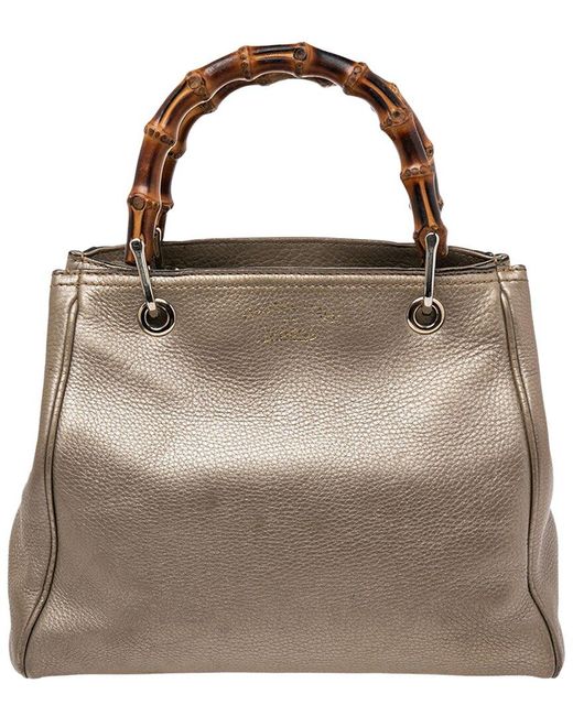 Gucci Brown Leather Bamboo Top Handle Shopper Tote (Authentic Pre-Owned)