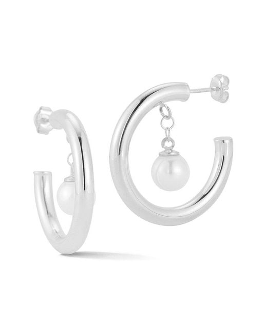 Sphera Milano White Silver 7.8mmmm Pearl Dangle Hoops