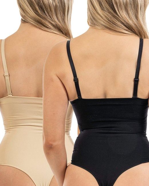 Body Beautiful Black 2Pk Thong Bottom Bodysuit Shaper