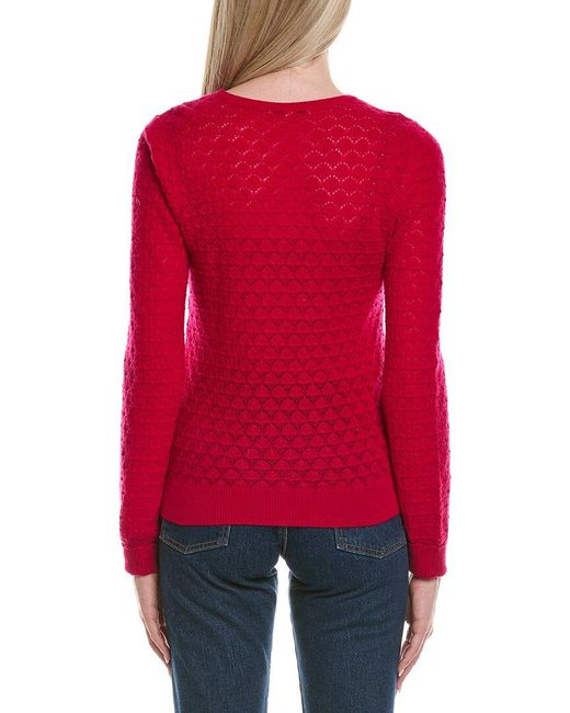 Sofiacashmere Red Pointelle Crewneck Wool & Cashmere-Blend Sweater