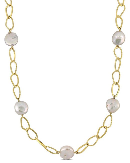 Rina Limor Metallic 18k Over Silver 12-14mm Pearl Oval Link Necklace