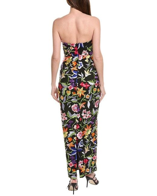 MILLY Black Magnolia Mesh Embroidery Maxi Dress