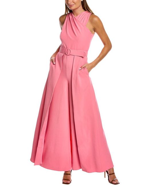 Kay Unger Pink Stretch Crepe Halter Jumpsuit