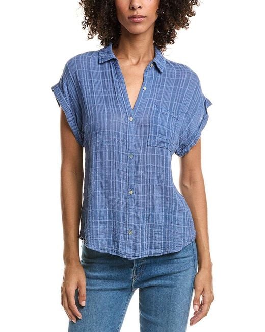 Bella Dahl Blue Textured Gauze Top