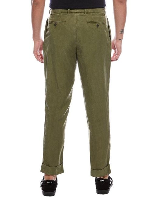 Officine Generale Green Officine Generale Pierre Garment-dyed Linen-blend Pant for men