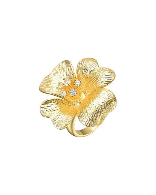 Rachel Glauber Metallic 14K Plated Cz Flower Ring