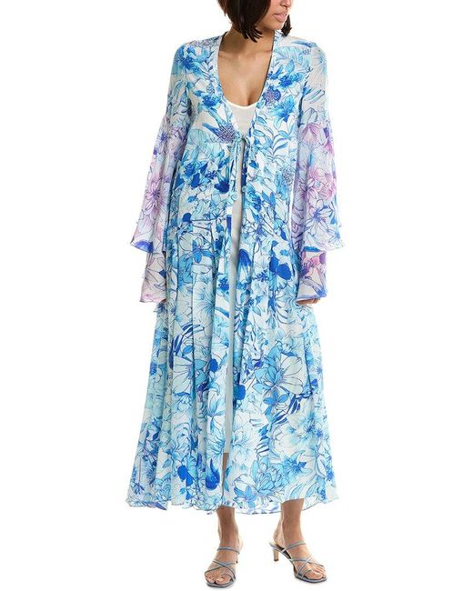 Rococo Sand Blue Tiered Bell-sleeve Wrap Dress