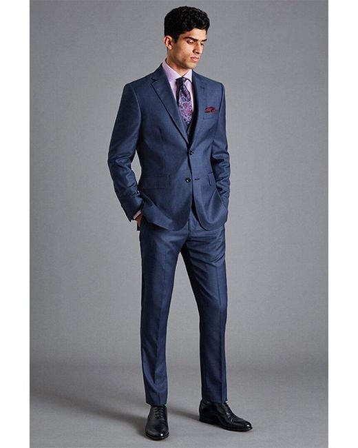 Charles Tyrwhitt Blue Texture Slim Fit Italian Wool Suit Jacket for men