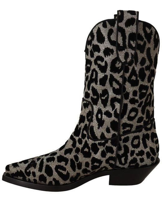 Dolce & Gabbana Black Leopard Cowboy Boot