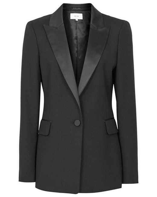 Reiss Black Hailey Wool-blend Tux Jacket