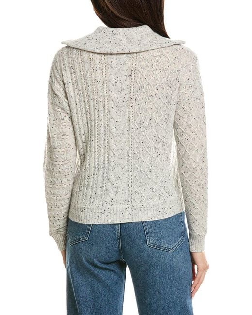 Brodie Cashmere Gray Mix Cable Half Zip Cashmere Sweater