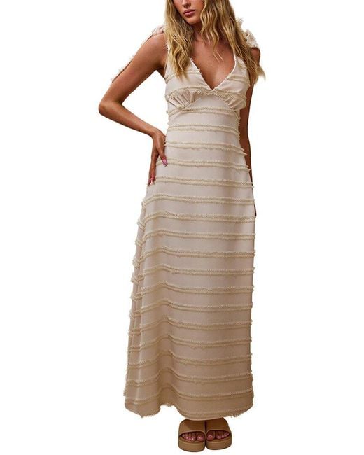 LEON GORI Natural Sleeveless Maxi Dress