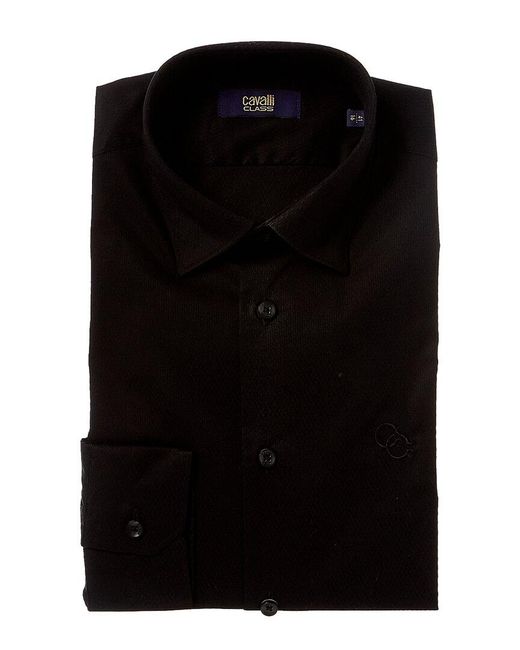Class Roberto Cavalli Black Textured Slim Fit Dress Shirt for men