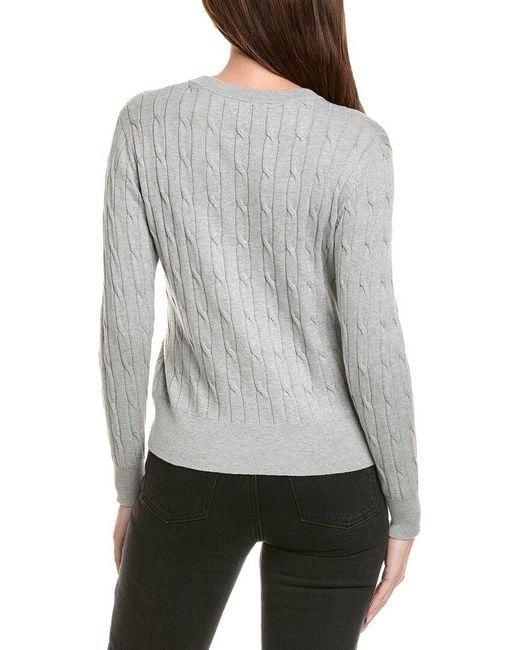 Hannah Rose Gray Classic Cable Full Button Cashmere-Blend Cardigan