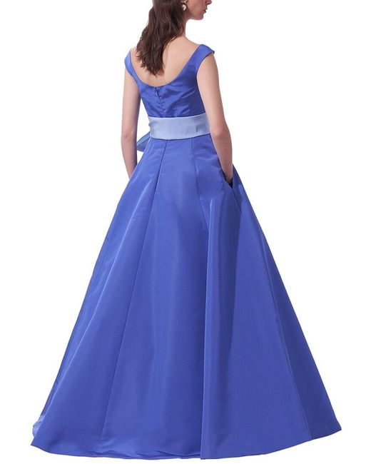 Carolina Herrera Blue Scoop Neck Silk A-Line Gown