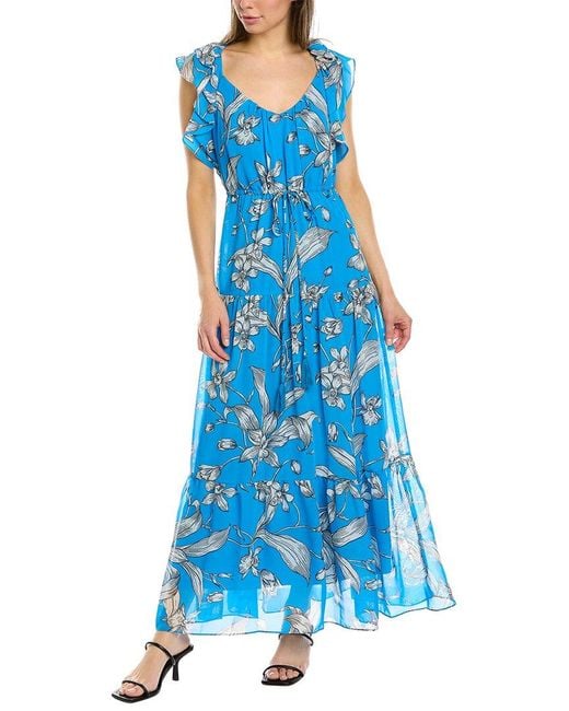 Taylor Synthetic Ruffle Maxi Dress in Blue | Lyst