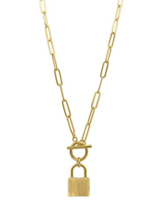 Adornia Metallic 14k Plated Lock Paperclip Chain Necklace
