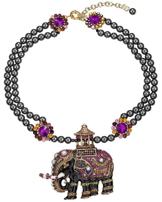 Eye Candy LA Metallic The Luxe Collection Happy Elephant Brooch Statement Necklace