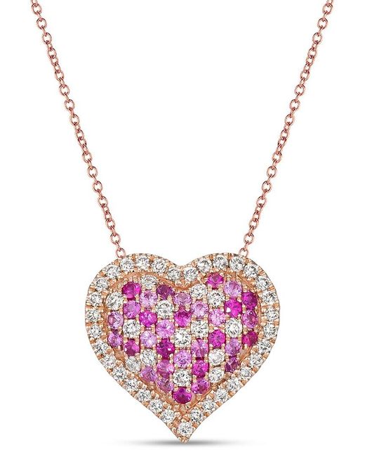 Le Vian Le Vian 14k Rose Gold 0.95 Ct. Tw. Diamond & Ruby Pink Sapphire Pendant Necklace