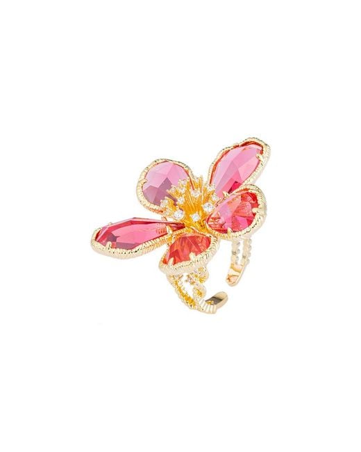 Eye Candy LA White Luxe Collection Kobal Cz Crystal Flower Adjustable Ring