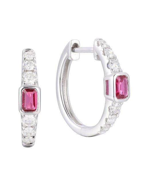 Gregg Ruth White 14K 0.80 Ct. Tw. Diamond & Ruby Huggie Earring