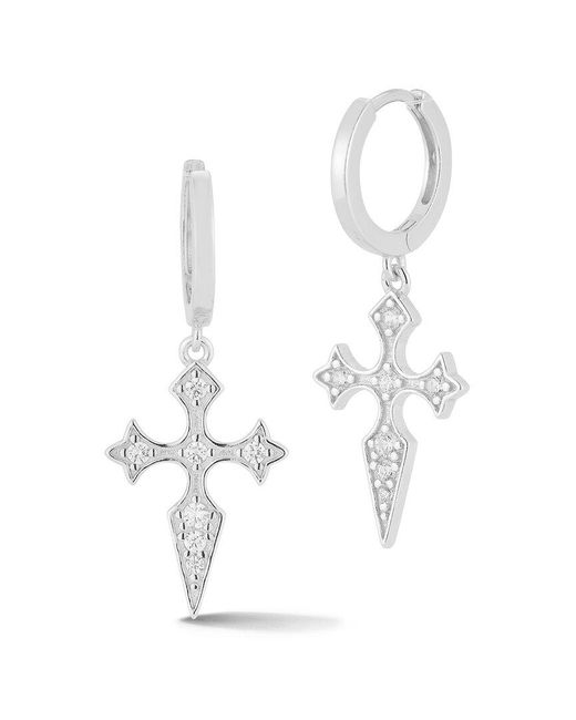 Glaze Jewelry White Silver Cz Cross Hoops