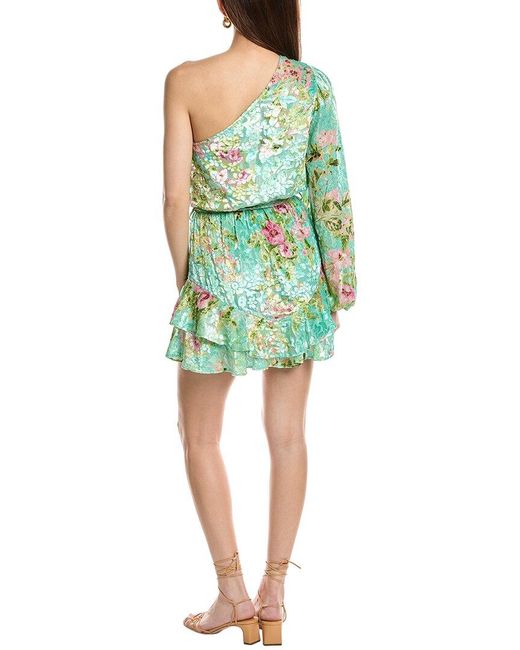 Hemant & Nandita Green One-Shoulder Velvet Burnout Mini Dress