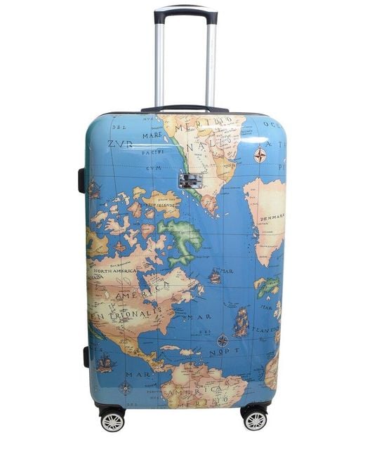 Adrienne Vittadini Blue World Maps Collection 3pc Hardcase Luggage Set