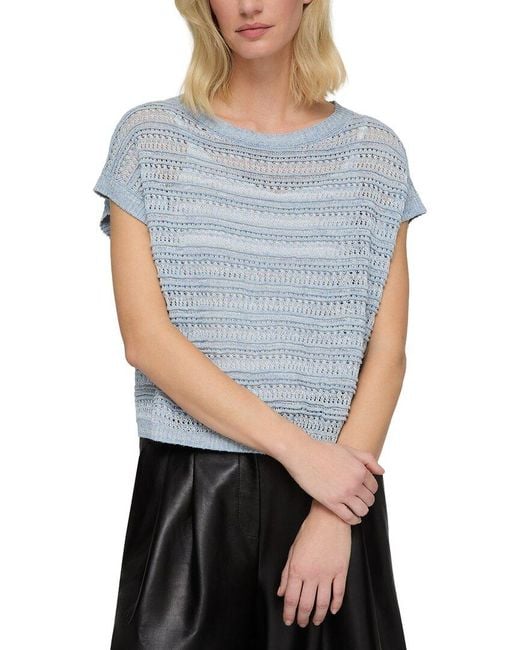 Lafayette 148 New York Blue Lace And Ottoman Stitch Bateau Linen & Silk-Blend Sweater