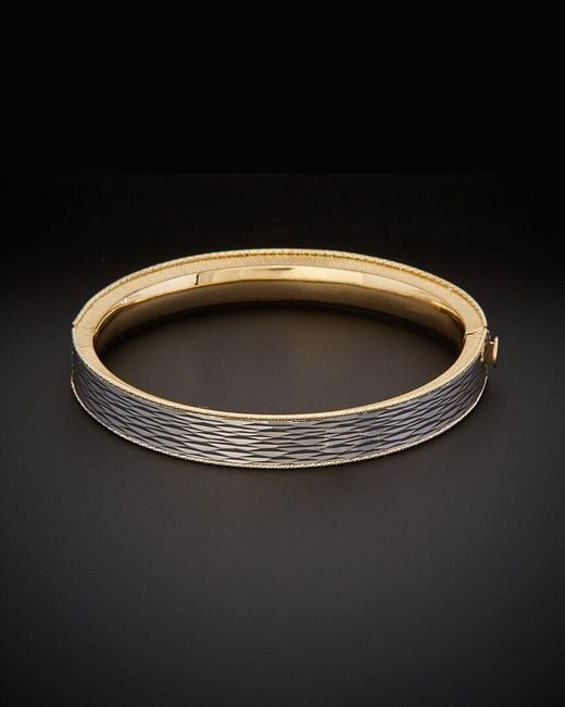 Italian Gold Black 14K Italian Two-Tone Hinged Bangle Bracelet
