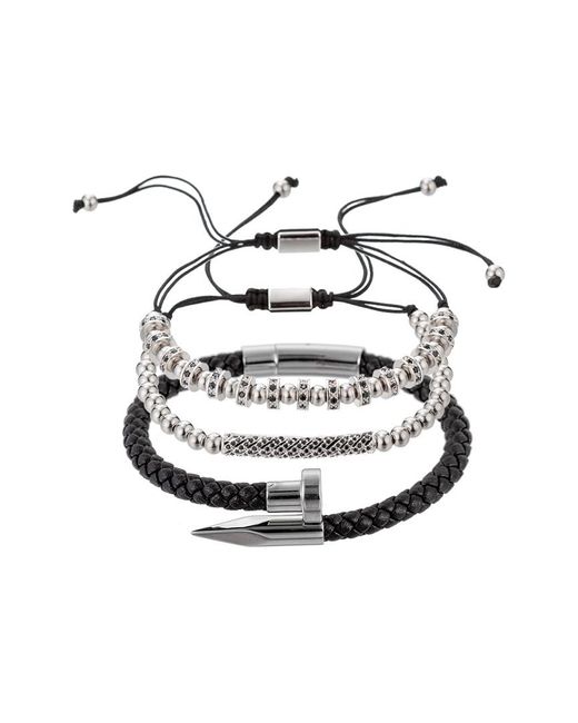Eye Candy LA White Luxe Collection Solomun 3 Piece Leather And Brass Beaded Bracelet Set for men