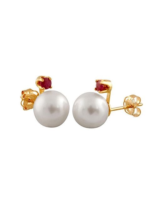 Splendid Multicolor 14k 0.10 Ct. Tw. Ruby & 7-7.5mm Akoya Pearl Earrings