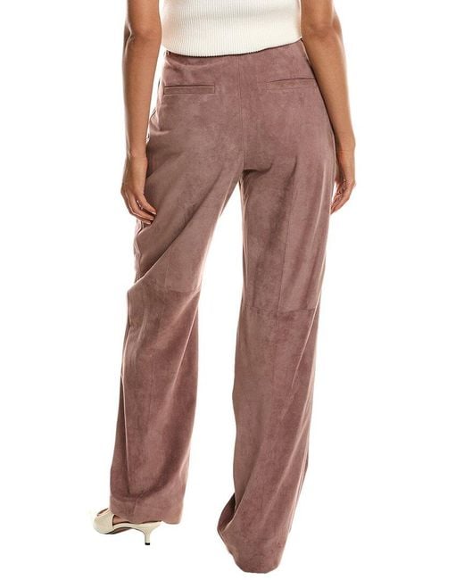 Brunello Cucinelli Red Pleated Suede Pant