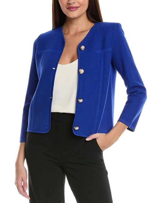 St. John Blue Stretch Pique Knit Jacket
