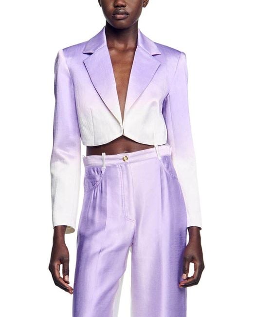 Sandro Purple Iska Linen-Blend Blazer