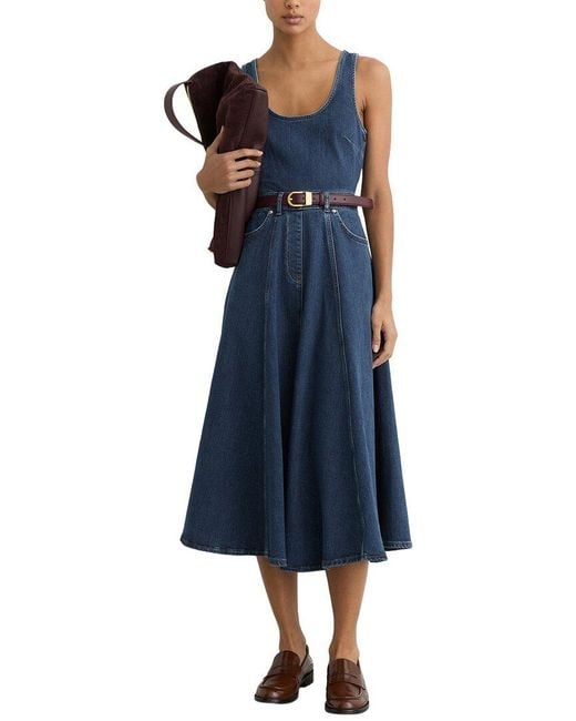 Reiss Blue Petite Rosie Denim Sleeveless Waisted Midi Dress