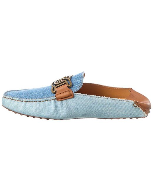 Tod's Blue Tod’S Denim & Leather Mule