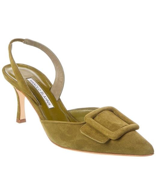 Manolo Blahnik Metallic Maysli 70 Suede Slingback Pump