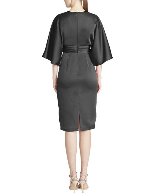 THEIA Black Kimono Satin Cocktail Dress
