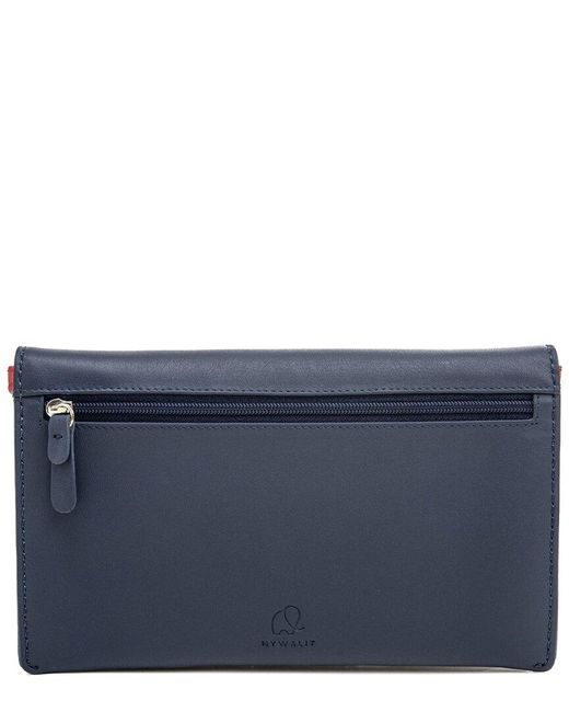 Mywalit Blue Leather Travel Wallet With Detachable Strap