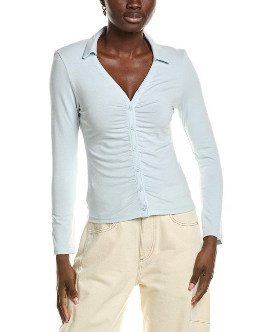 Rag & Bone Blue Lucy Ruched Polo Shirt