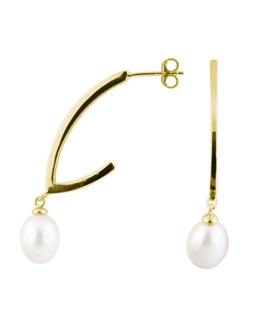 Splendid White Plated Silver 8-8.5mm Freshwater Pearl Drop Earrings